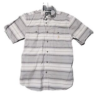 Carhartt Rugged Flex Short Sleeve Shirt Mens Medium Gray Stripe Relaxed Fit
